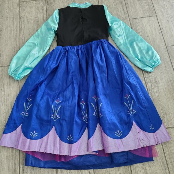 Disney Frozen Anna Costume Dress Girls 5/6 Blue Black Long Sleeve - Picture 7 of 8